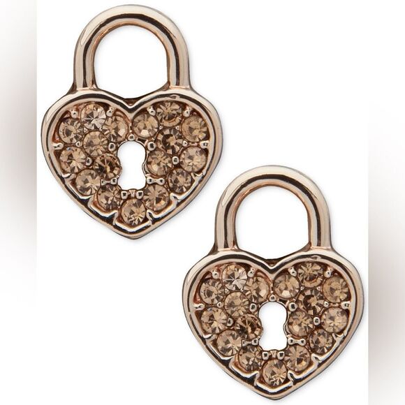 Anne Klein Heart Lock Earrings with Crystal Accents - Picture 1 of 4